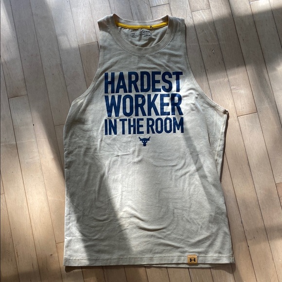 Under Armour Other - Under Armour Project Rock Tan Tank with Blue Logo Fitted Heatgear Size M